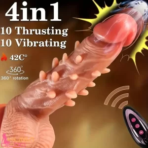 8.66in Large Spiked Vibrating Thrusting Rotation Silicone Soft Heated Hot Dildo
